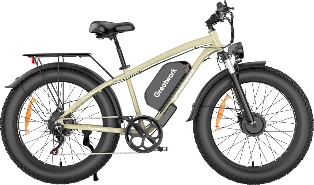 GREATWORK 52V 5000W Peak Dual Motor Electric Bike for Adults, 1300Wh Battery, Up to 45MPH & 100 Miles Range, 26' x 4.0 Fat Tire Electric Dirt Bike with Suspension, Mountain E-Bike for Men Women