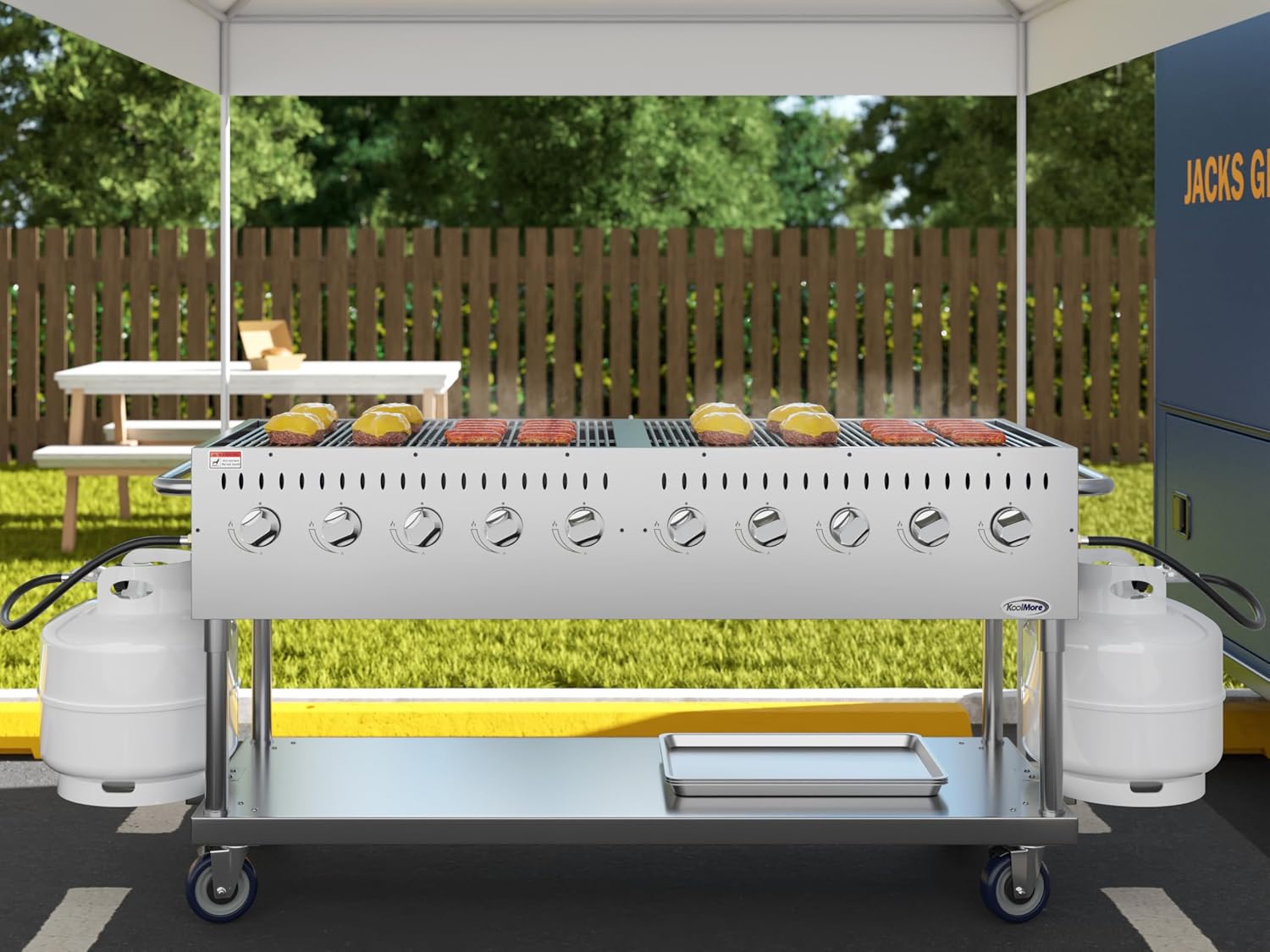 72 in. Commercial Mobile Outdoor Propane Gas Grill, ETL Listed in Stainless-Steel (KM-CGM-72)