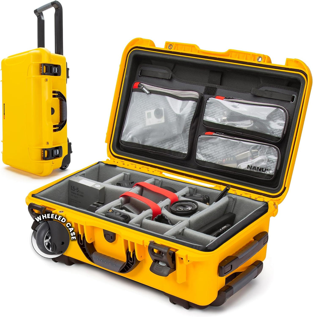 NANUK 935 Pro Photo Kit – Waterproof Travel Camera Hard Case with Padded Dividers and Wheels, 22' x 14' x 9' - Dustproof and Impact Resistant, Airline Carry-On Approved – Yellow