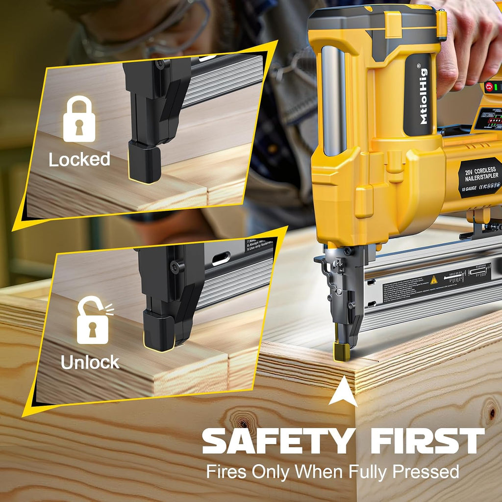 Cordless 2' Brad Nailer Compatible with Dewalt 20V Battery (No Battery), 2-in-1 Electric Nail Gun/Staple Gun, 18 Gauge Nail Gun Battery Powered with 1000 Nails for Wood Carpentry, 7.2LB