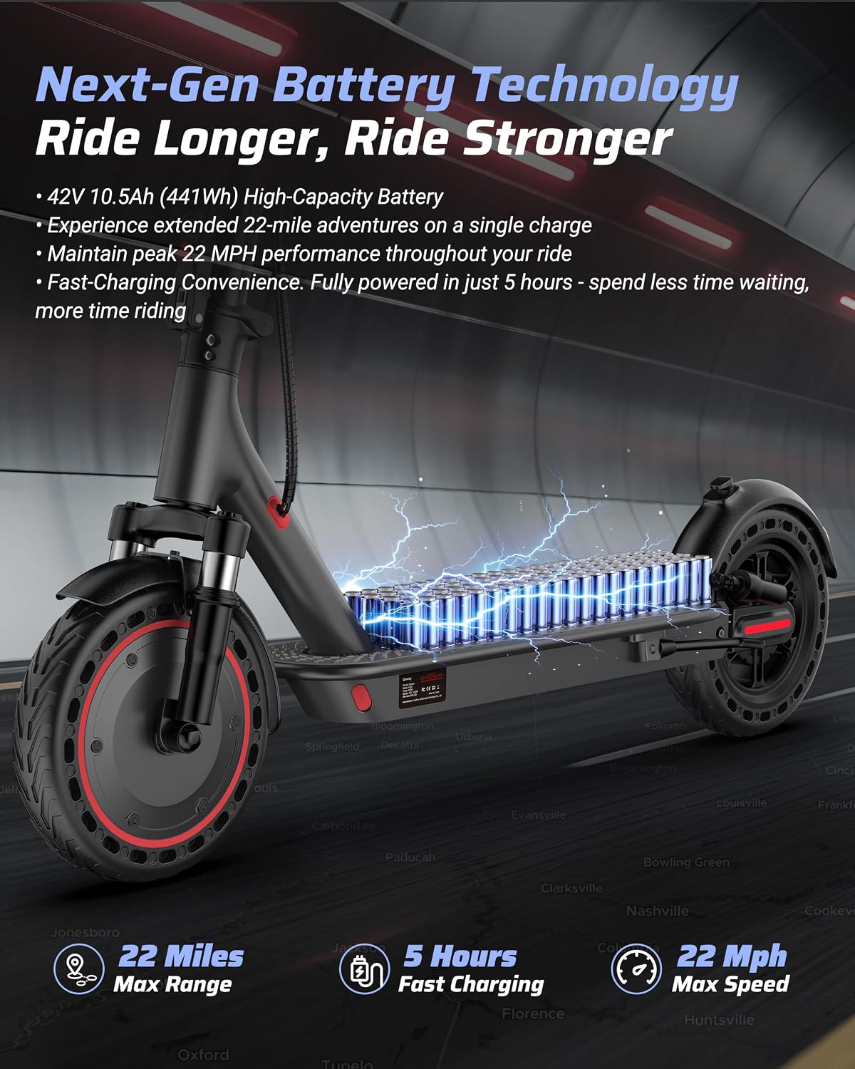 Qlaway Electric Scooter for Adults, 350W/500W Motor, 16-22 Miles Range, 8.5'/10' Solid Tires, Dual Braking & Suspension, Folding Portable Commuting E-Scooter with App
