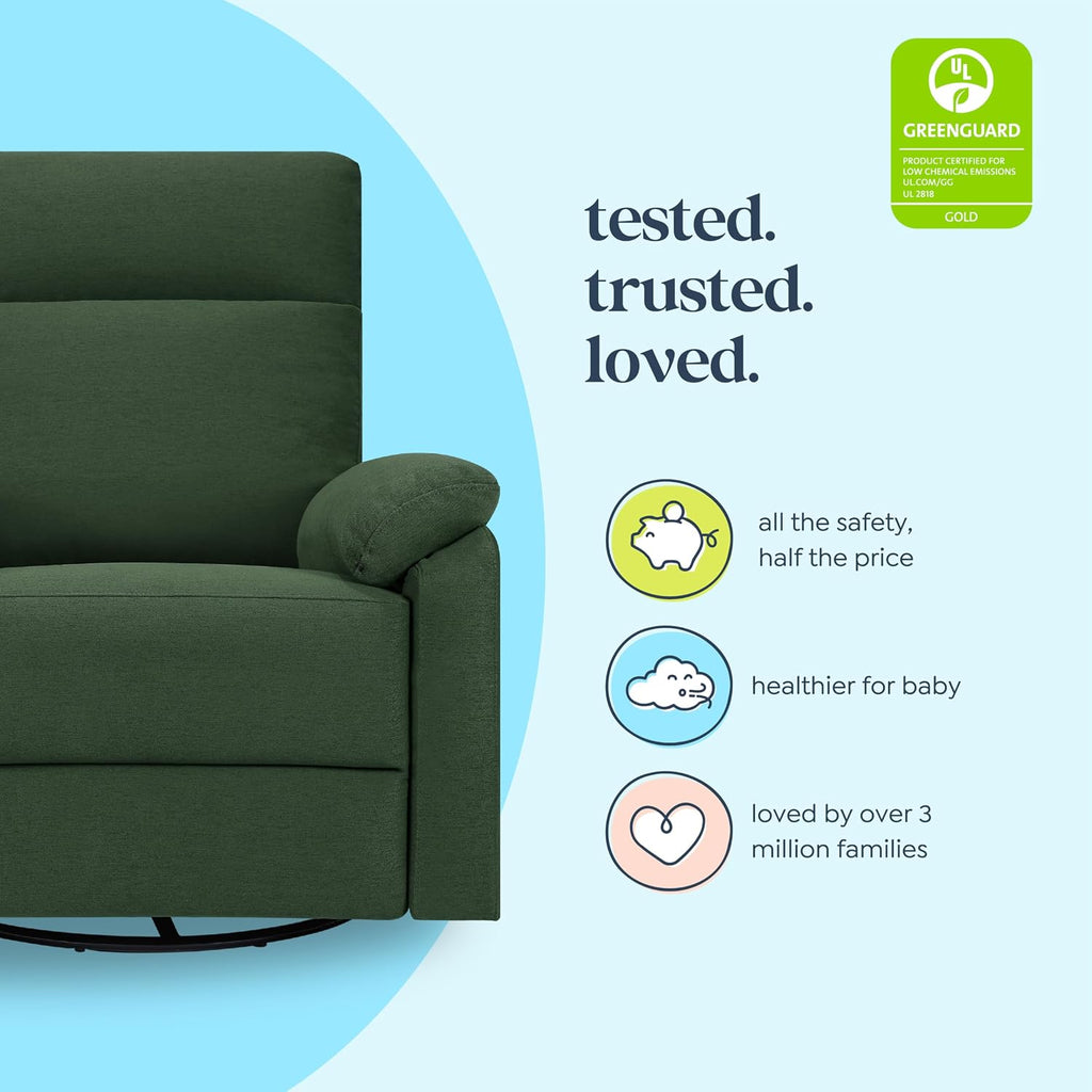 Davinci Suzy Swivel Recliner in Pine Green, GREENGUARD Gold & CertiPUR-US® Certified