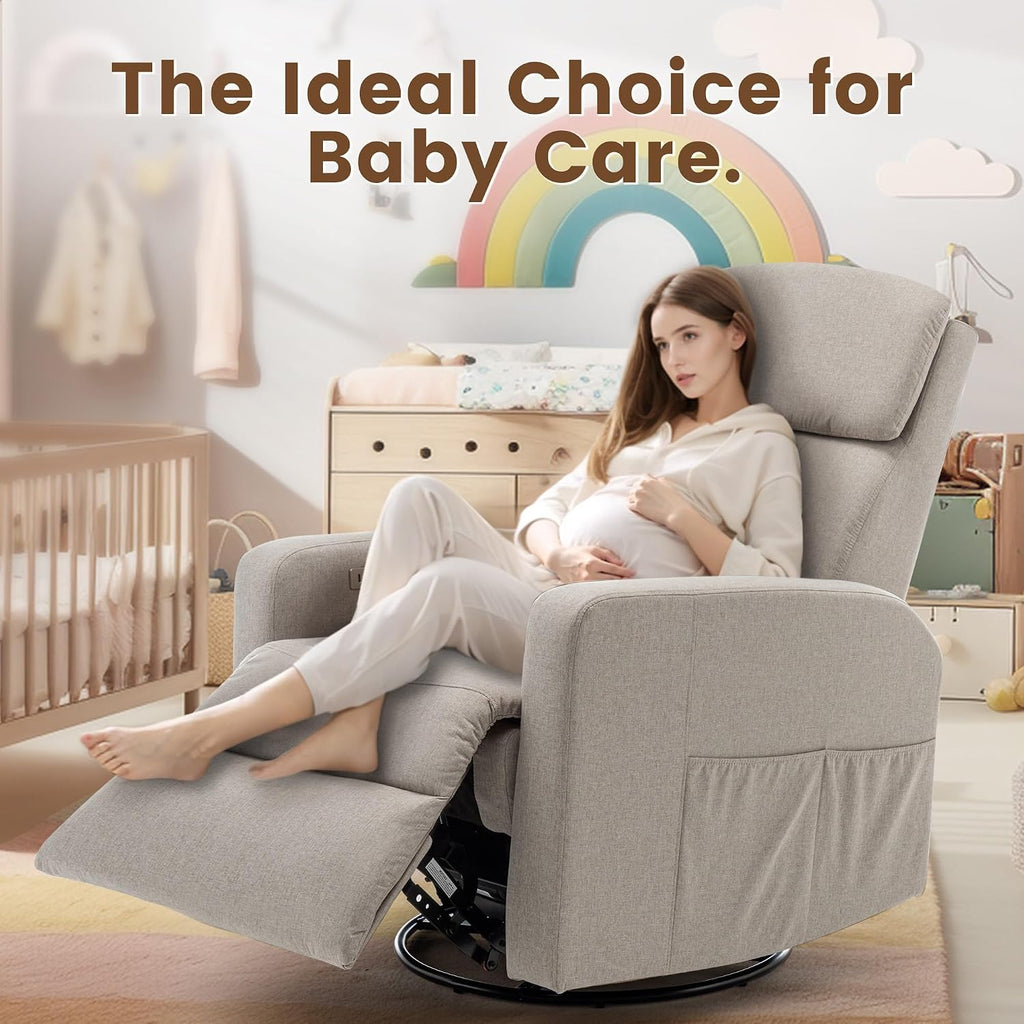 Korser Power Swivel Recliner Chairs for Adults, Electric Glider Rocking Chair Nursery, Glider Recliner Nursery Chair with Classified Side Pocket, Nursery Rocking Chairs with USB and Type-C Ports