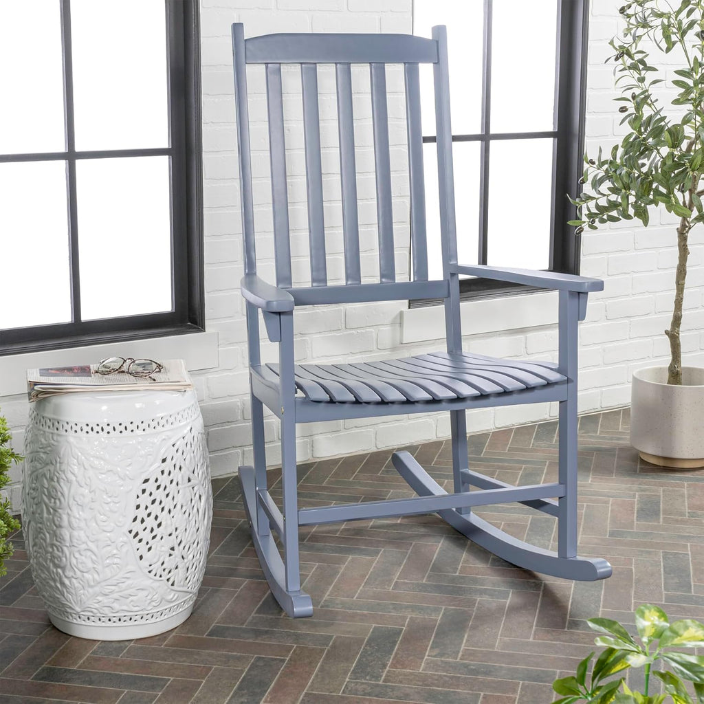 JONATHAN Y RCK300F Seagrove Farmhouse Classic Slat-Back 350-LBS Support Acacia Wood Outdoor Rocking Chair Traditional, Coastal, Cottage, Vintage, Shabby Chic, Cashmere Blue