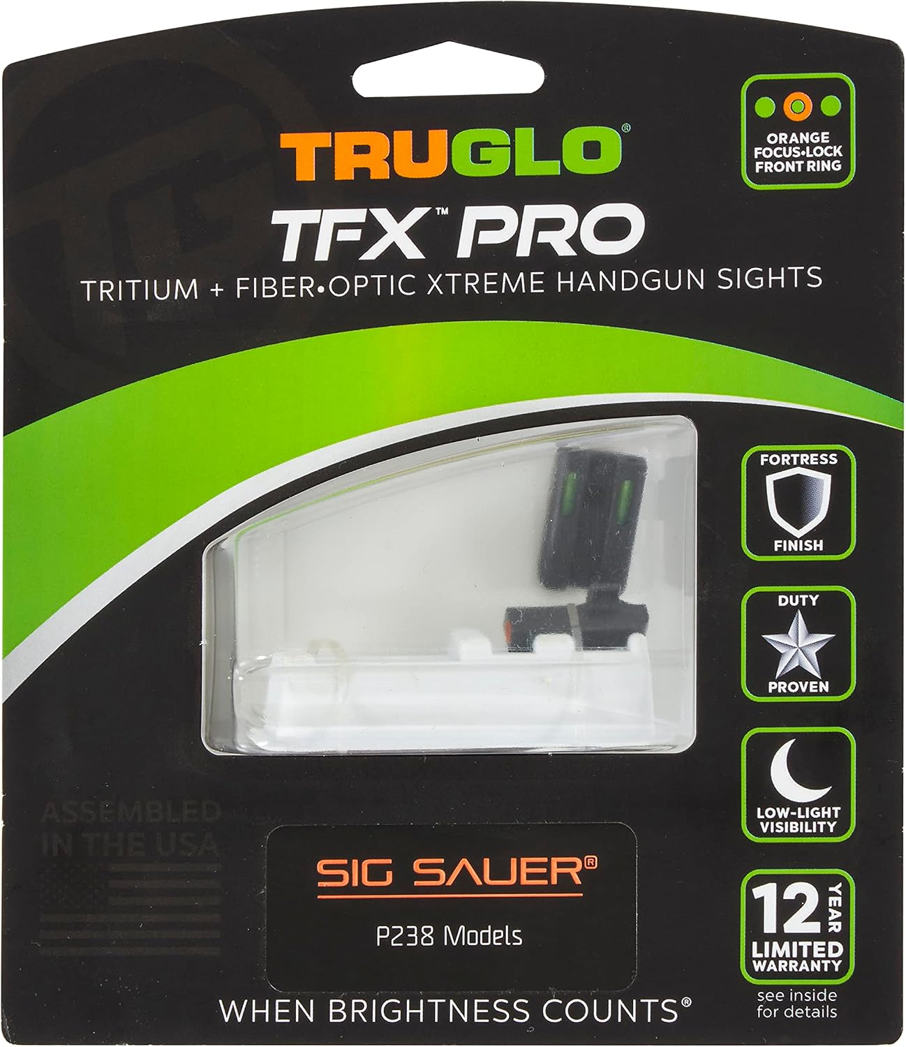 Truglo TFX PRO Handgun Sight, Glowing Shock Proof Tritium and Fiber Optic Night Sight for Handguns, Compact, Durable, and Snag Free Sight