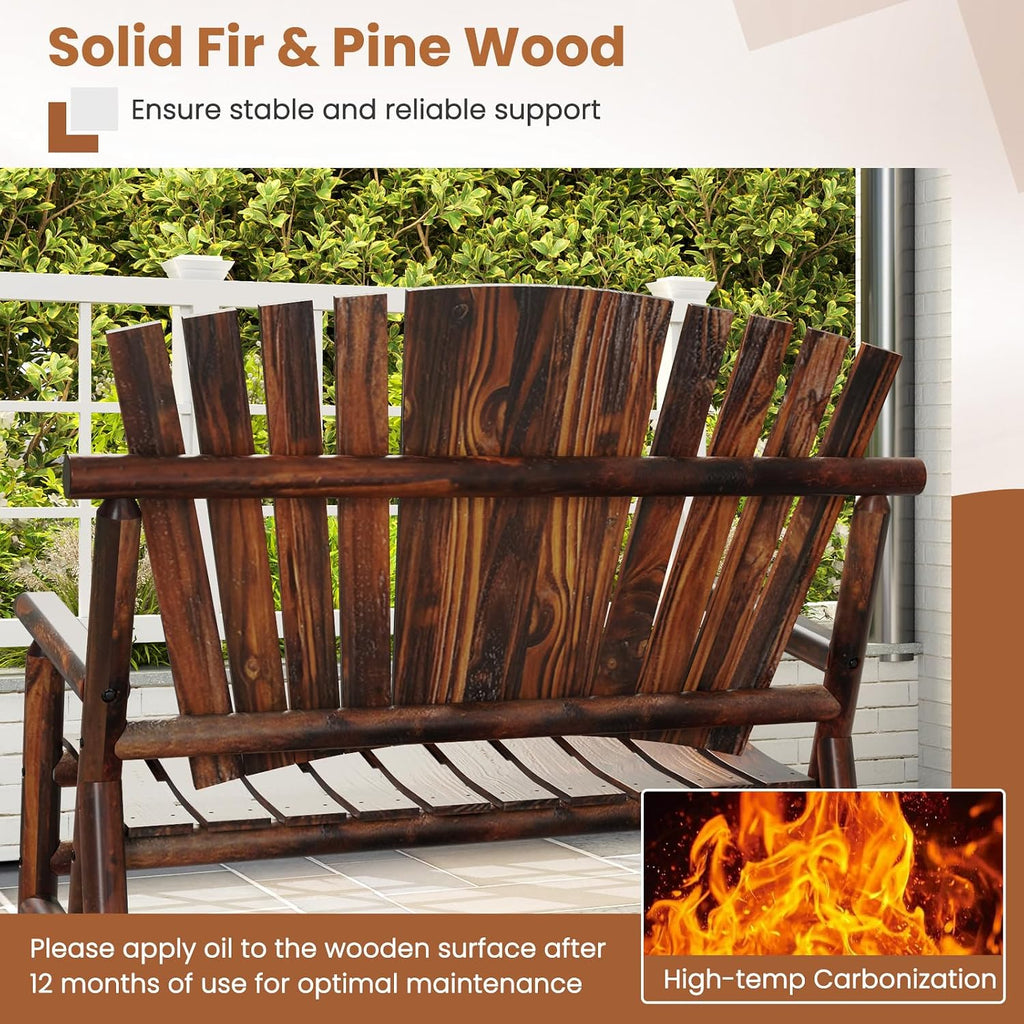 Tangkula 2-Person Wood Outdoor Rocking Chair, Outside Adirondack Rocker with High Back and Slatted Seat, Oversized Porch Rocking Chair for Balcony, Garden, Backyard, Patio