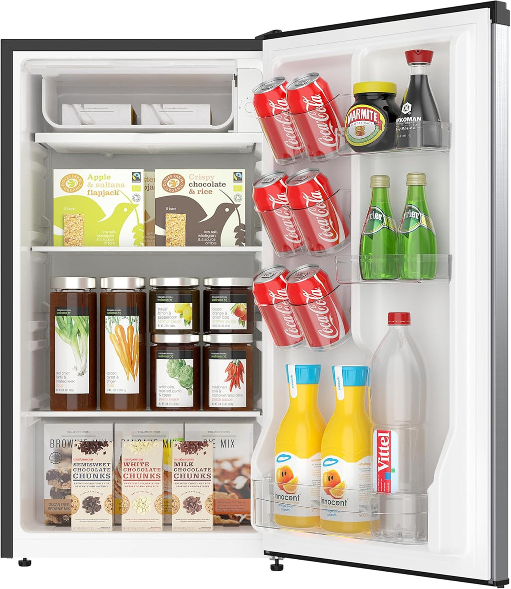 ARCTIC CHEF Mini Refrigerator, Compact Freezer Compartment, Adjustable Thermostat Control, Reversible Door, Ideal Fridge for Dorm, Office, Apartment, Platinum Stainless, 3.2 Cubic Feet