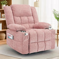 Korser 360° Swivel Rocker Recliner for Adults, Nursery Glider Recliner with Massage and Heating, Rocking Chair with Cup Holder, Manual Recliner Chair for Living Room, Bedroom (Fabric, Pink)