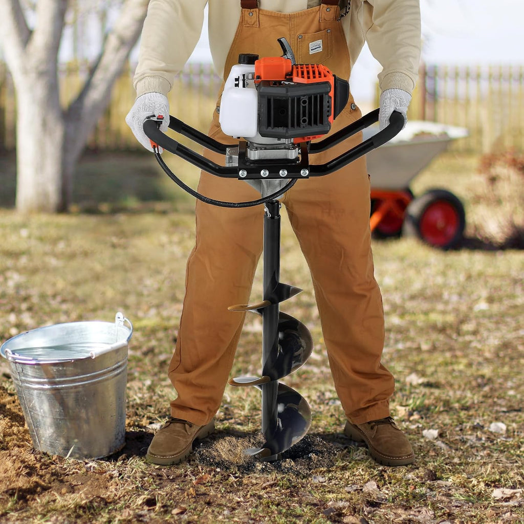 VEVOR Post Hole Digger, 43cc 1250W Auger Post Hole Digger, Gas Powered Earth Digger with 8' Earth Auger Drill Bit, 30 inch Long Alloy Steel Auger, for Farmland, Garden and Plant, EPA Certification