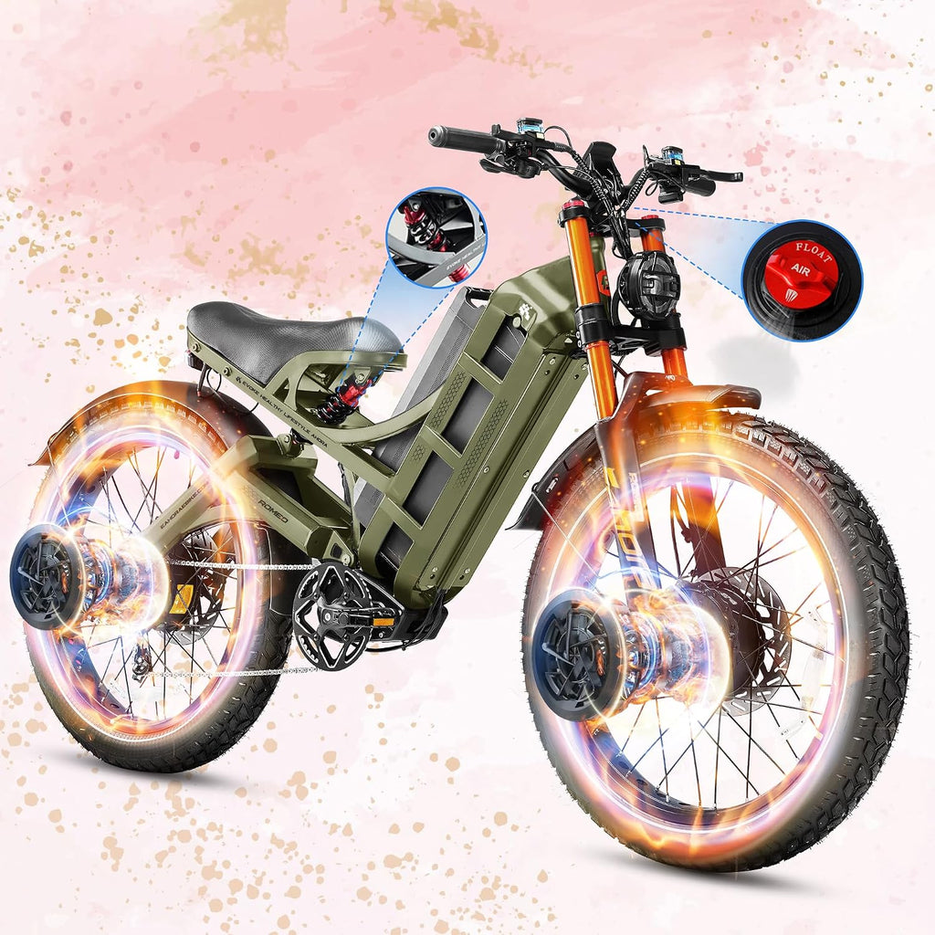 eAhora 2026 Romeo Pro 3/2 50-46Mph Electric Bike for Adults 5600W/4000W/2500W Dual Motor Ebike 60V/80Ah 52V/70Ah Long Range Fat Tire Full Suspension Electric Mountain Bicycle