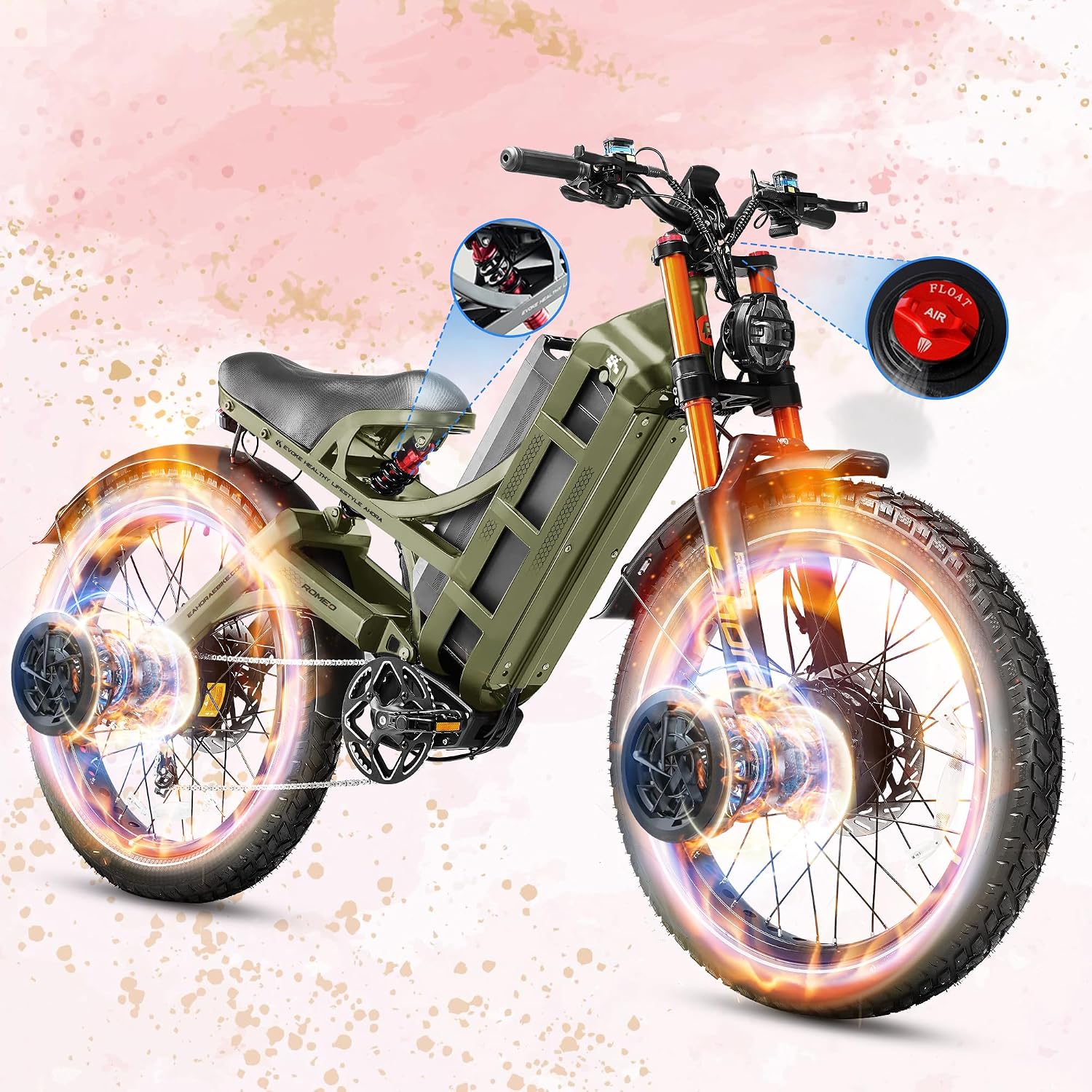 eAhora 2026 Romeo Pro 3/2 50-46Mph Electric Bike for Adults 5600W/4000W/2500W Dual Motor Ebike 60V/80Ah 52V/70Ah Long Range Fat Tire Full Suspension Electric Mountain Bicycle