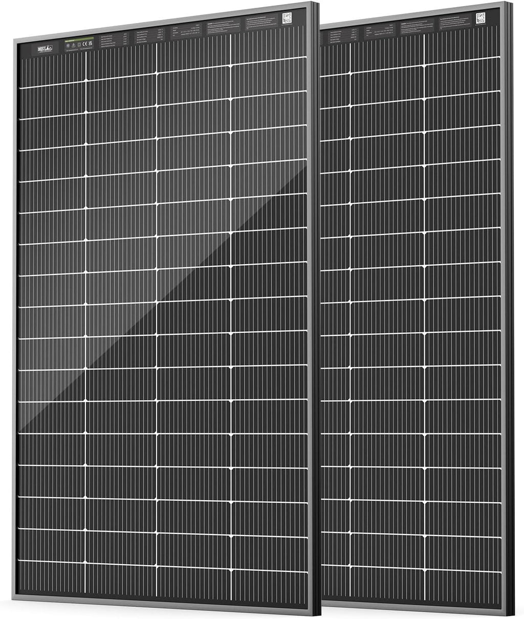 HQST N-Type 16BB 200 Watt Bifacial Solar Panel, Compact & Lightweight Solar Panels with 30 Years Lifespan, up to 25.4% Efficiency, IP65 for RV, Van, Trailer, Marine, Rooftop, Farm, Off Grid- 2 Packs