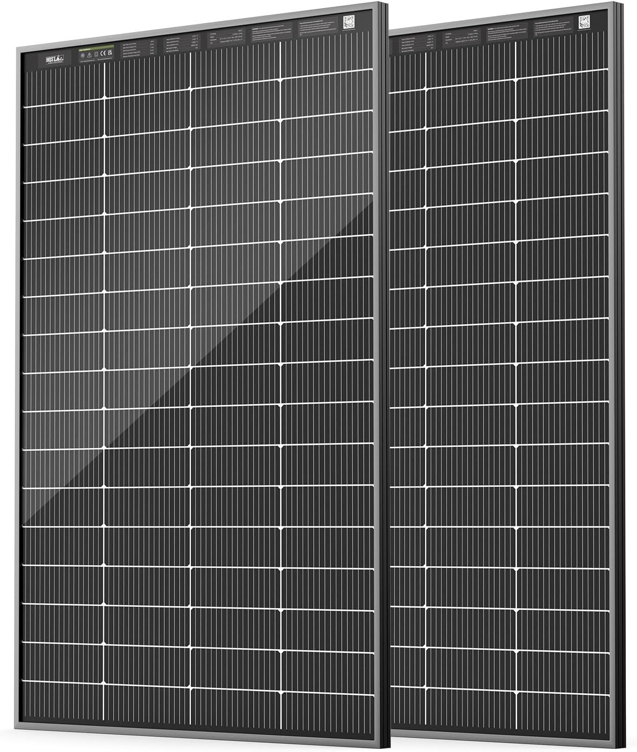 HQST N-Type 16BB 200 Watt Bifacial Solar Panel, Compact & Lightweight Solar Panels with 30 Years Lifespan, up to 25.4% Efficiency, IP65 for RV, Van, Trailer, Marine, Rooftop, Farm, Off Grid- 2 Packs