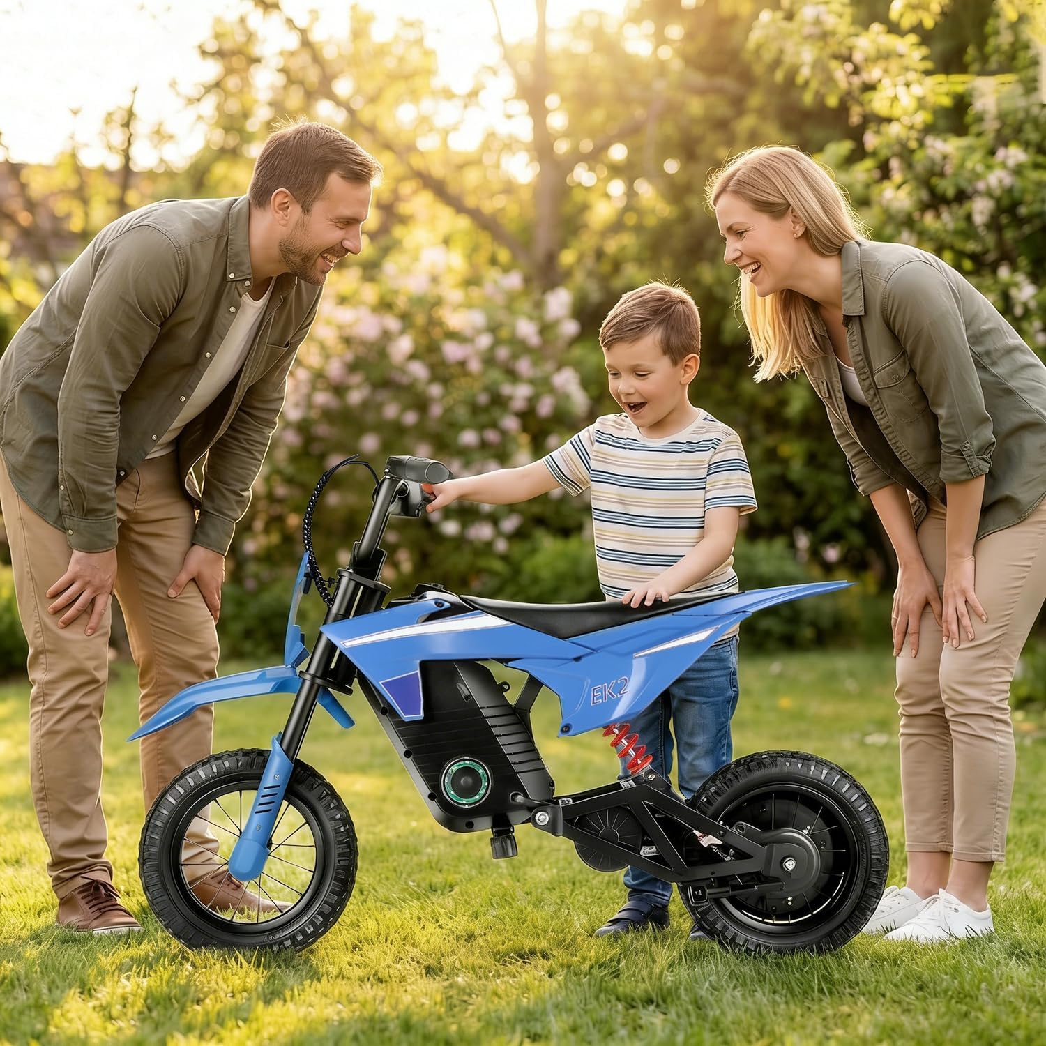 BLAZEGO EK2 Kids Electric Dirt Bike,350W Electric Motorcycle for Kids Ages 5-10,36V 5.2Ah Battery,15 MPH Max Speed,12 Miles Range,3-Speed Modes Motorcycle for Kids,Blue