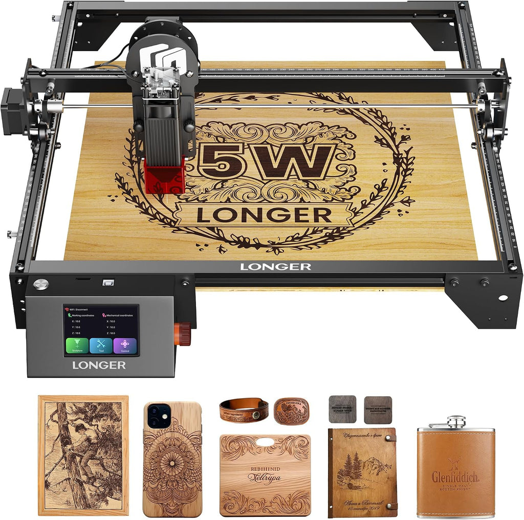 Longer RAY5 New Upgraded Laser Engraver, DIY Laser Engraver 5W Output Power, 3.5' Color Touch Screen, App Offline Control, Engraver Tool for Metal/Glass/Wood Engraving Area 15.75'x15.75'