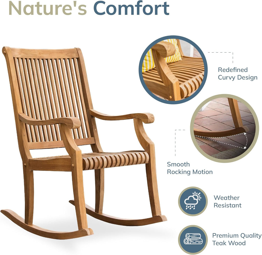 Cambridge Casual Montclair Teak Rocking Chair Set of 2, Natural Teak