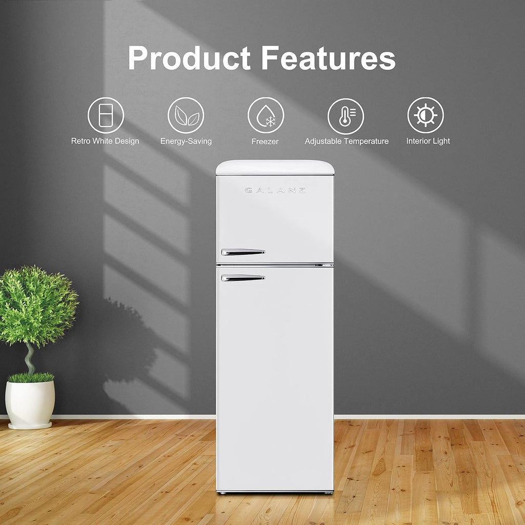 Galanz GLR12TBEEFR Refrigerator, Dual Door Fridge, Adjustable Electrical Thermostat Control with Top Mount Freezer Compartment, Retro Blue, 12.0 Cu Ft (White)