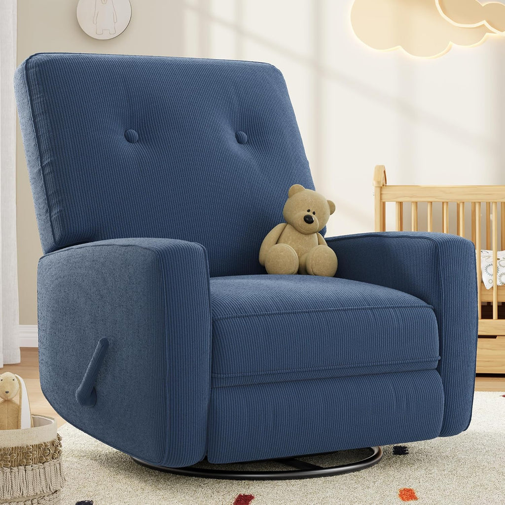 Garvee Nursery Recliner Chair, 360° Swivel Rocking Glider Chair for Adults with Adjustable Backrest & Footrest, Upholstered Armchair for Living Rooms, Bedrooms, Apartments, Blue