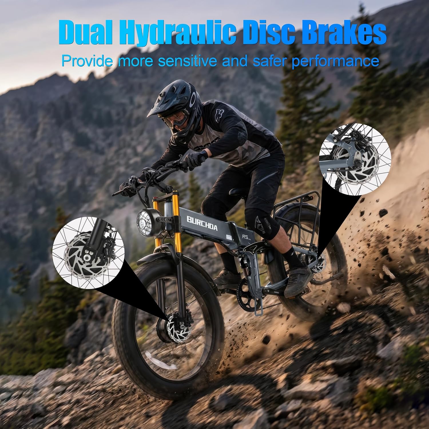 DAMSON Electric Bike for Adults Dual Motor AWD 5000W/3000W/1500W Peak 40MPH/30MPH Dirt Ebike, 52V/48V Max-Output Up to 65/80/120/160 Miles Long Range, 26' Full Suspension Fat Tire Mountains Bicycle