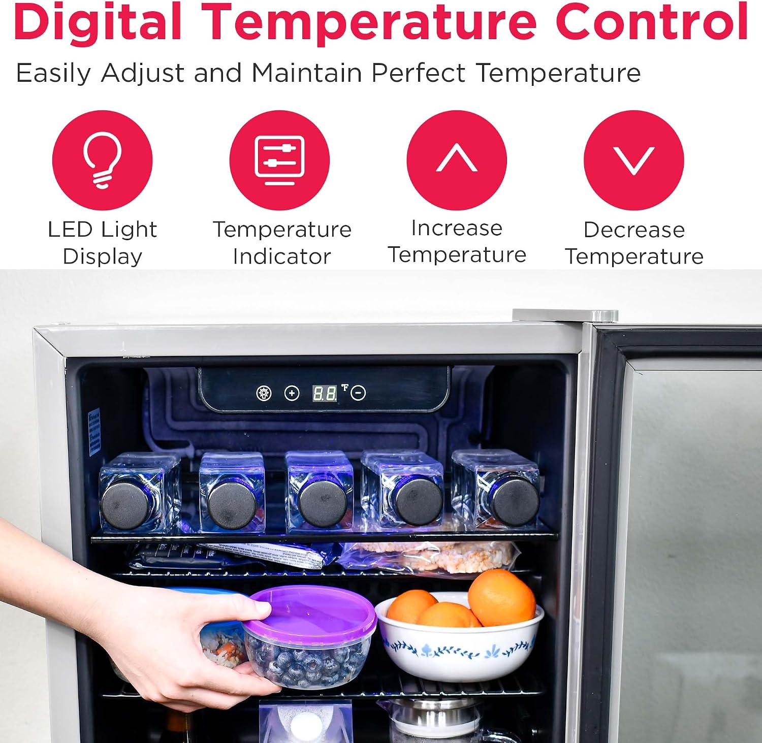 Frigidaire EFMIS9O00, Beverage Fridge Refrigerator with Glass Door, Compact Mini Fridge with Digital Temperature Control Fits 88 Cans or 25 Bottles, 74L Capacity - 19.29' D x 25' W x 17.51' H, Silver