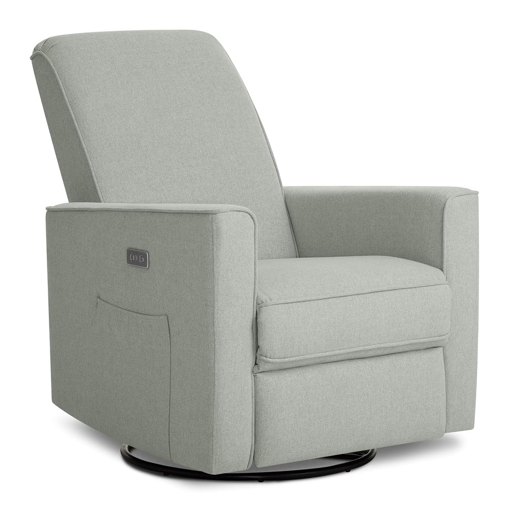 évolur Harlow Upholstered Power Glider Recliner with USB Charging – Rocking & 275° Swivel with Smooth Glide – Greenguard Gold & FSC Certified – Modern Nursery and Living Room Chair in Light Grey
