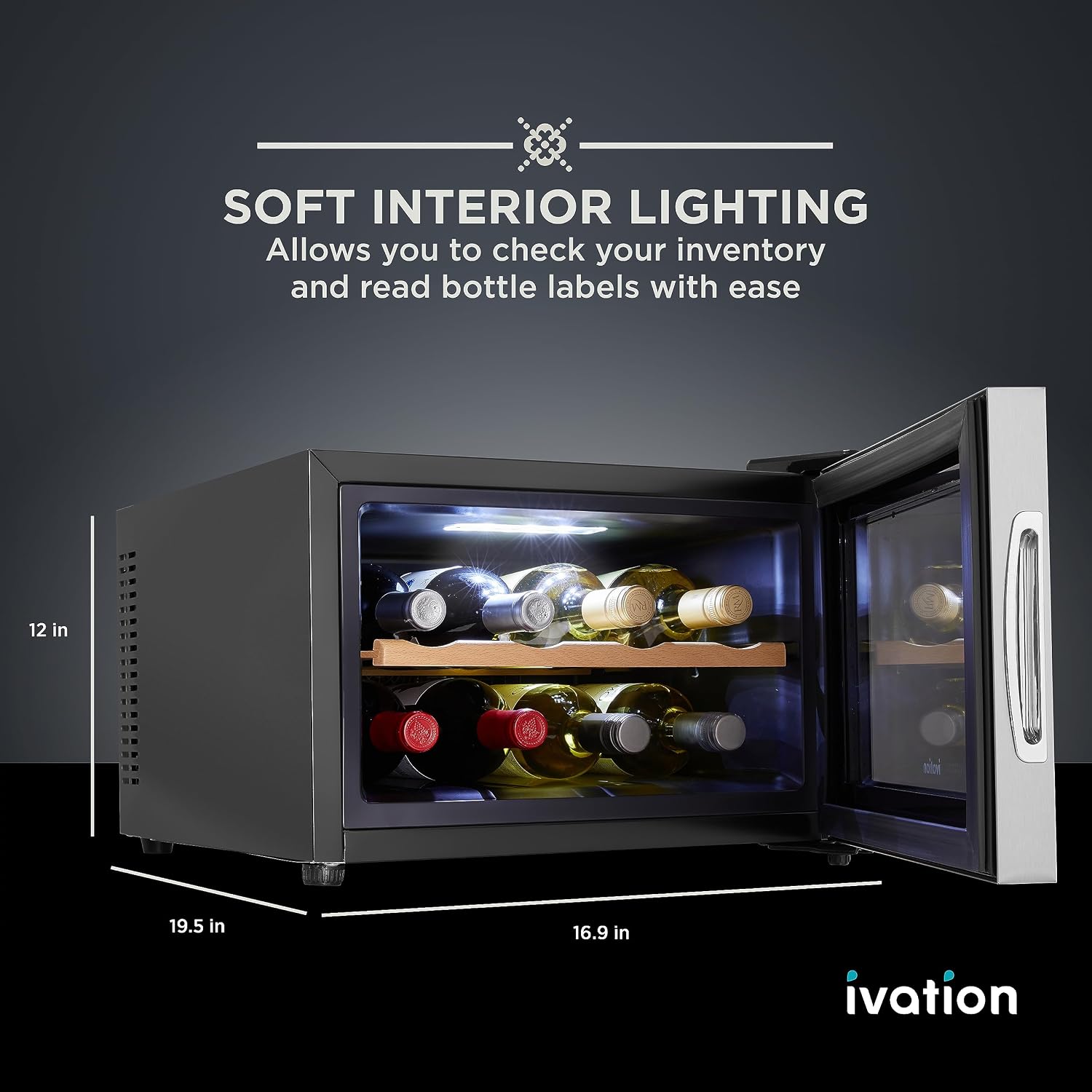 Ivation Premium Stainless Steel 8 Bottle Horizontal Thermoelectric Wine Cooler/Chiller Counter Top Red & White Wine Cellar w/Digital Temperature, Freestanding Refrigerator Quiet Operation Fridge