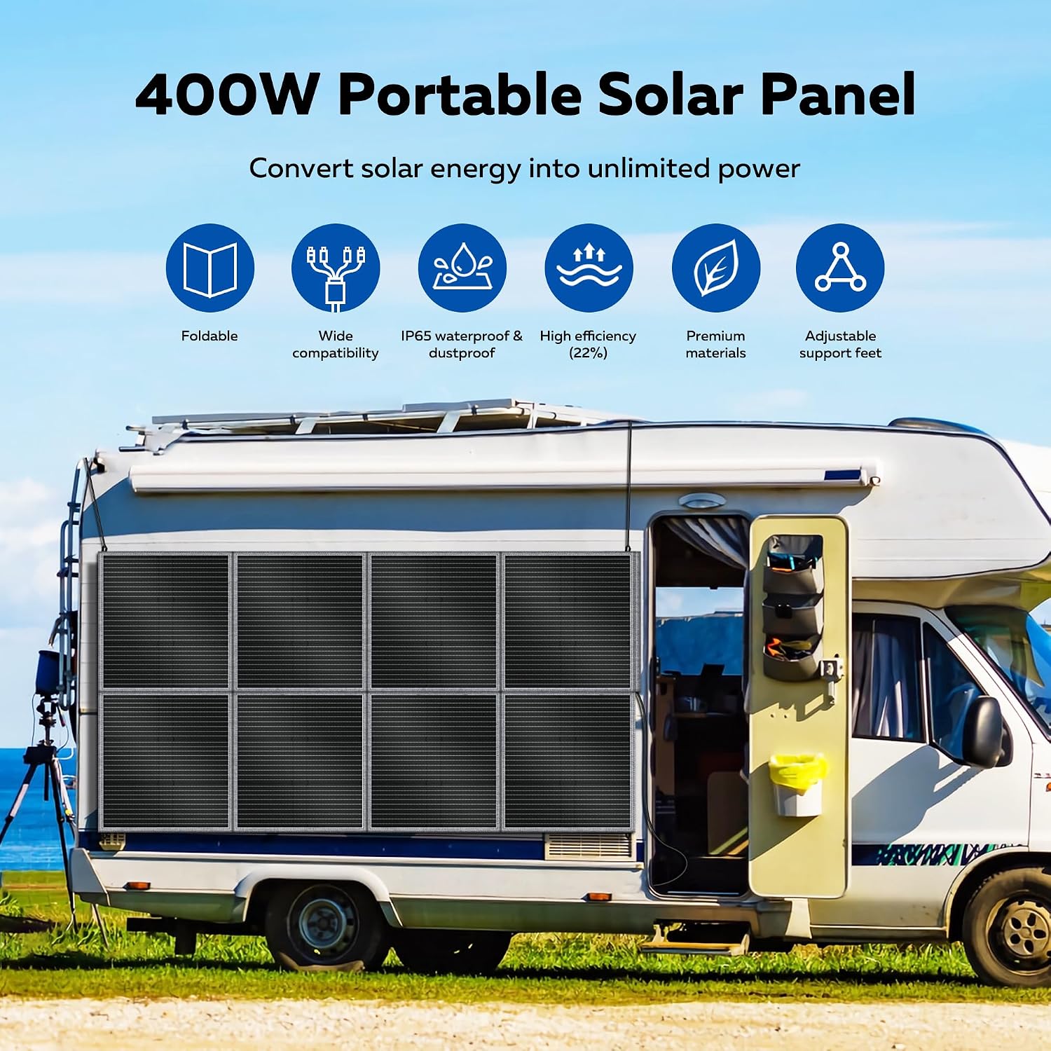 400W Portable Solar Panel for Power Station,23.7% High Efficiency,Foldable Solar Panel Charger with Adjustable Kickstand for Solar Generators, RVs, Camping, Outdoor Use,Emergency Power Supply