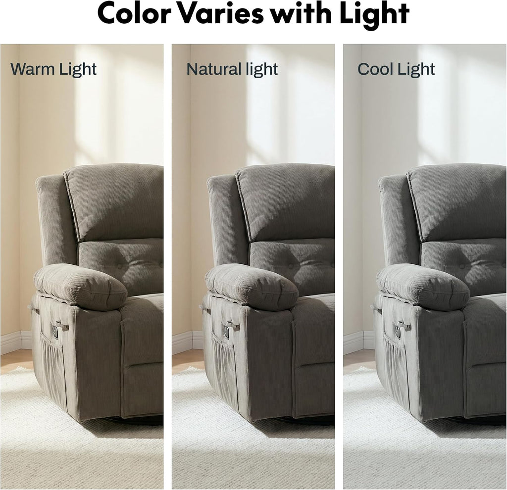 FLEXISPOT XRC2 360° Swivel Rocker Recliner for Adults, Rocking Glider Chair with Massage and Heat, Small Swivel Recliner for Living Room Bedroom Nursery, Grey