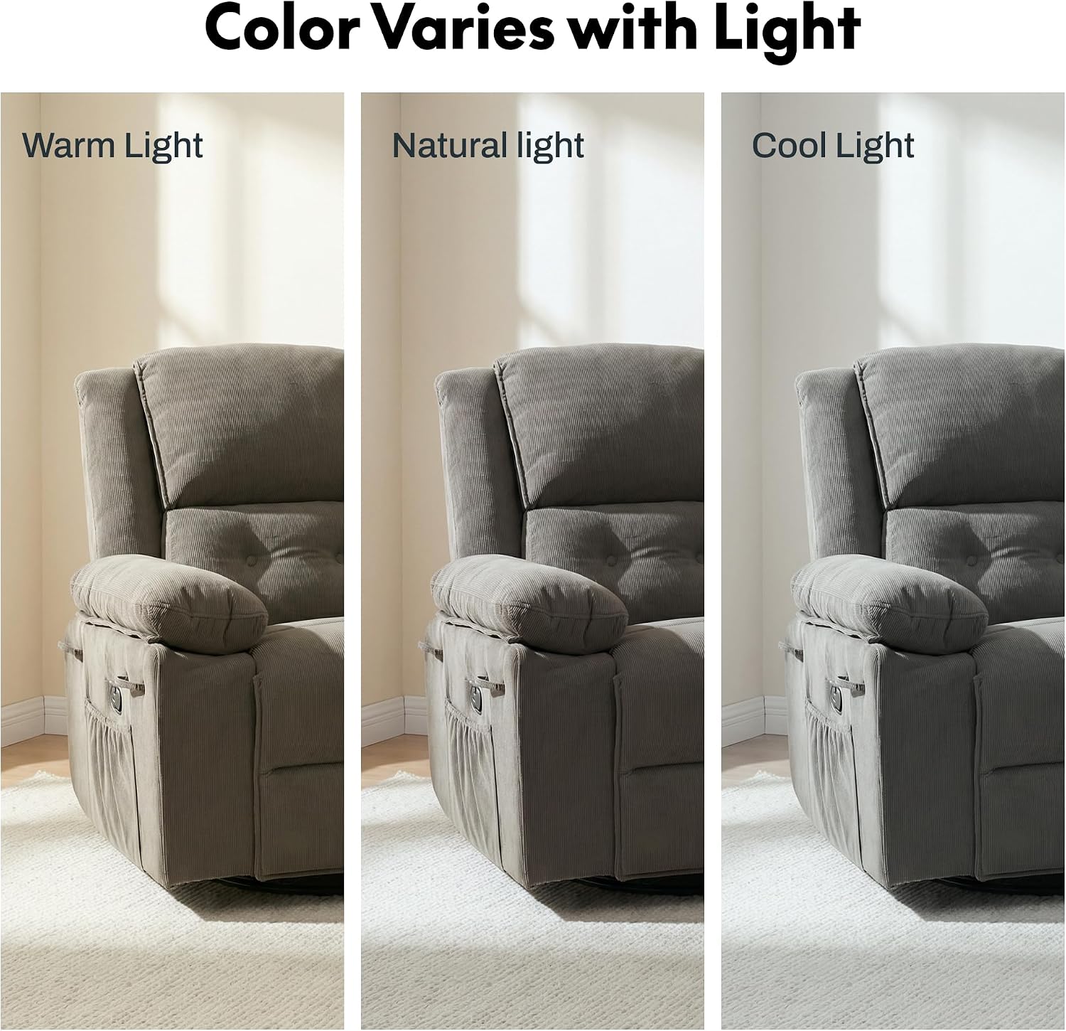 FLEXISPOT XRC2 360° Swivel Rocker Recliner for Adults, Rocking Glider Chair with Massage and Heat, Small Swivel Recliner for Living Room Bedroom Nursery, Grey