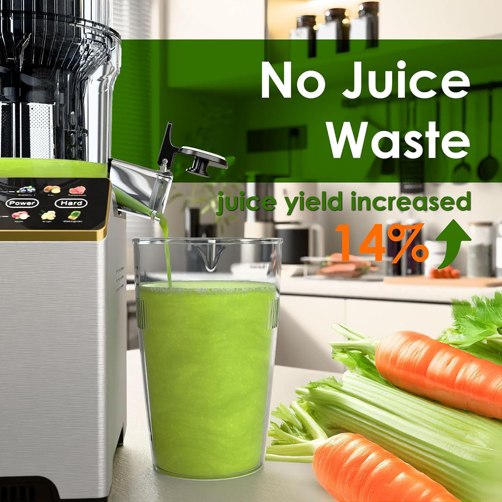 Slow Masticating Juicer machines, Touch Control Cold Press Juicer with Wide Feed Chute, Juicer Easy to Clean for Whole Vegetables Fruits, Ergonomic Operational Panel, High Juice Yield, Steel
