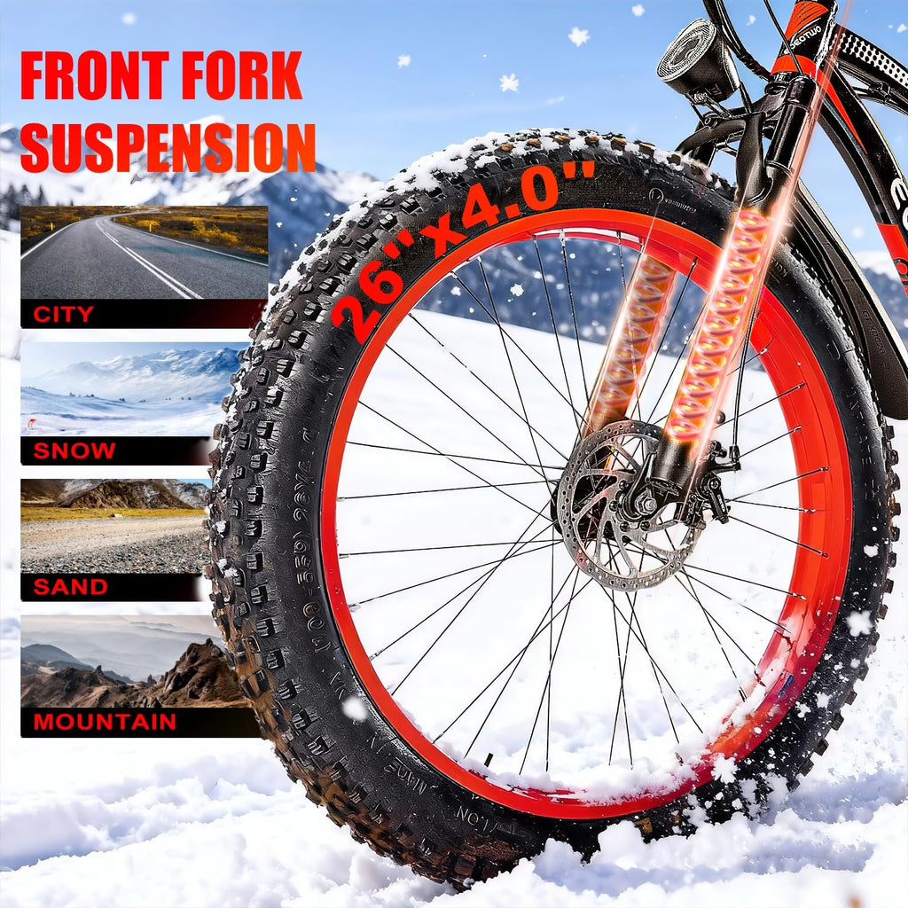 26' Fat tire Electric Bike for Adults,1500W Peak Motor, 60 Miles Range Mountain Ebike,34 MPH Speed,48V 15Ah Removable Battery, Off Road Mountain Commuting for Men,7 Speed