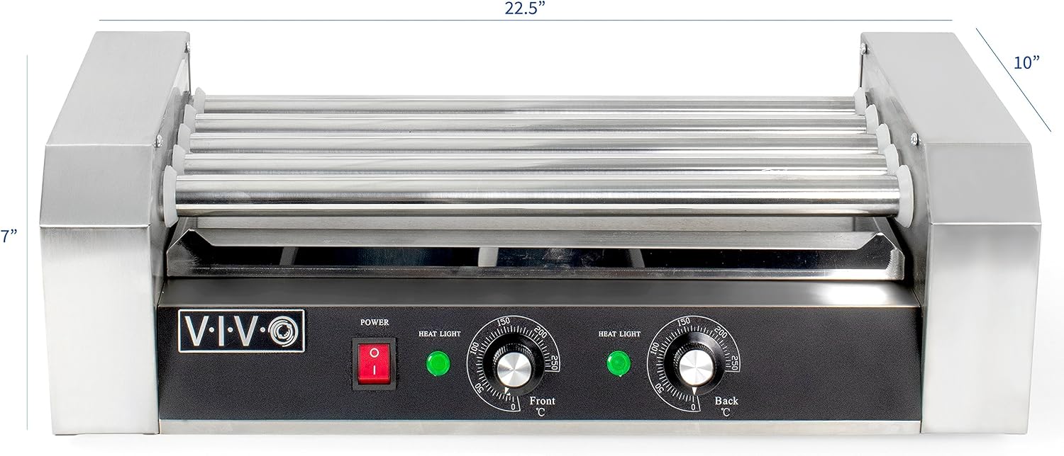 VIVO Electric 12 Hot Dog 5 Roller Grill Cooker Warmer, Stainless Steel, Commercial and Household 700W Machine, HOTDG-V005