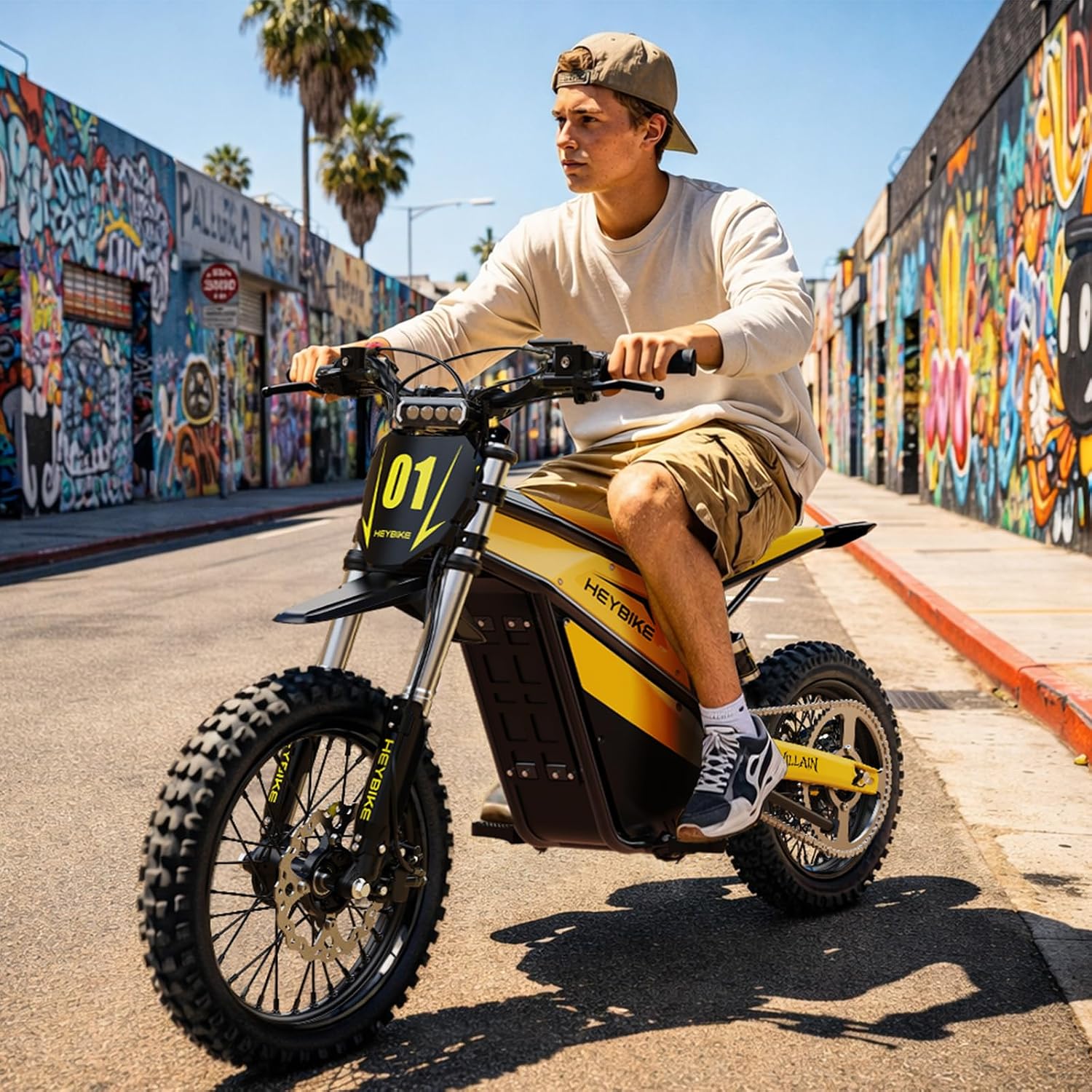 Heybike Villain Electric Dirt Bike with 4160W Motor 1352WH Battery, Up to 45 MPH, 50 Miles Range, 14'/12' Fat Tire Electric Bike with Hydraulic Brakes&Dual Suspension, Off-Road E-Bike