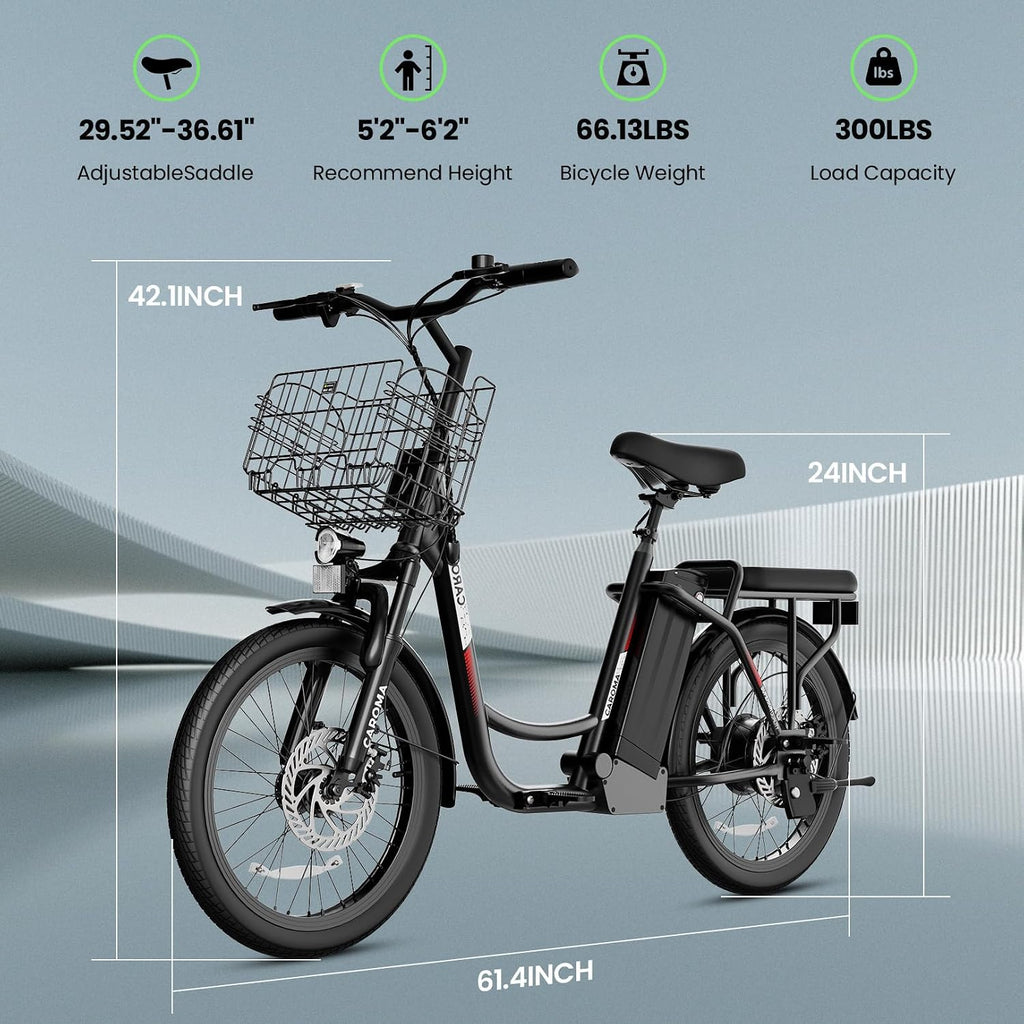 Caroma Peak 1200W/800W/500W/ Electric Scooter with Seat, 20' Off-Road Tires, 15/25/30Miles Range, 20MPH Top Speed, Adjustable Electric Scooter for Adults with Basket, Adults Ebike for Commuting