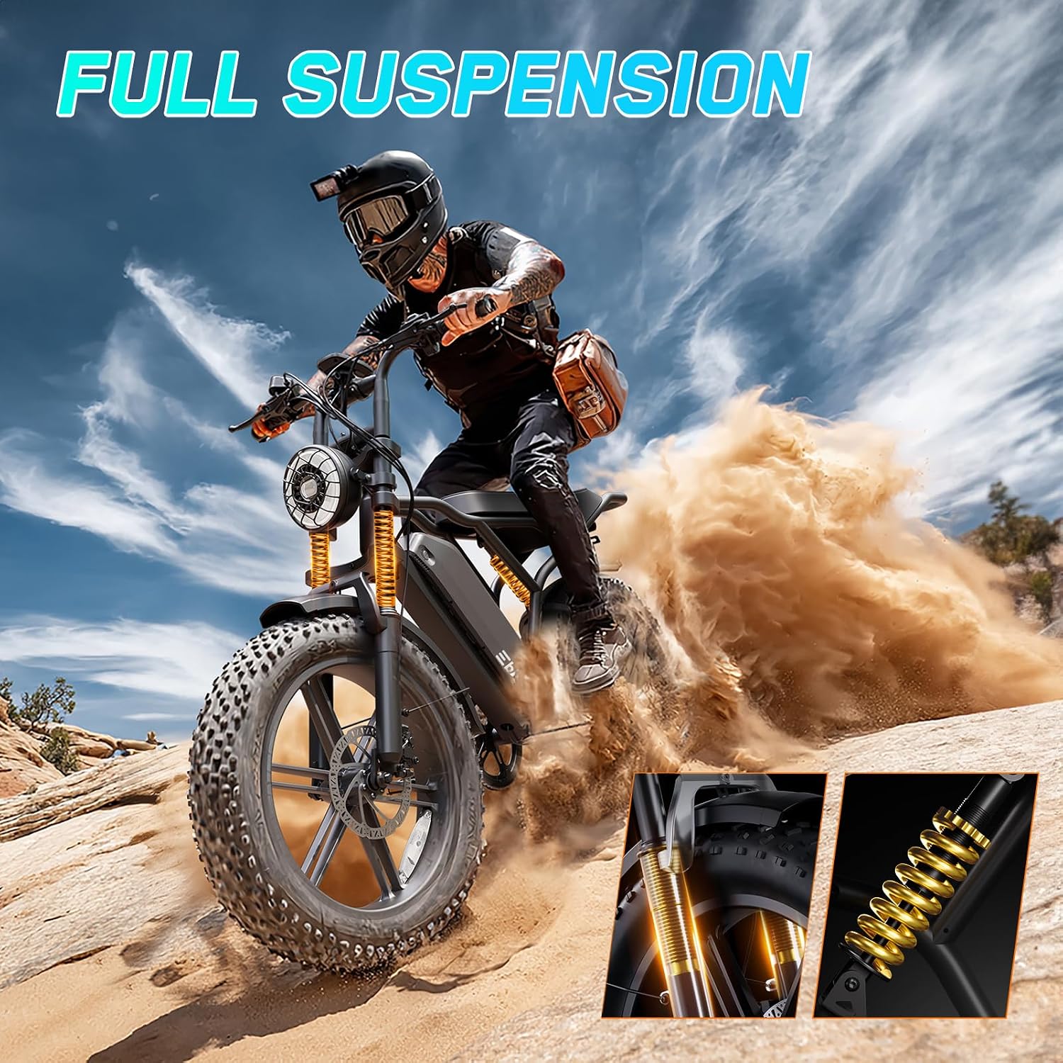 TST Electric Bike for Adults, 1500W Peak Motor 60 Miles Fat Tire Ebike with 48V 15Ah Removable Battery 20' Fat Tire Electric Bike, Full Suspension and 7-Speed