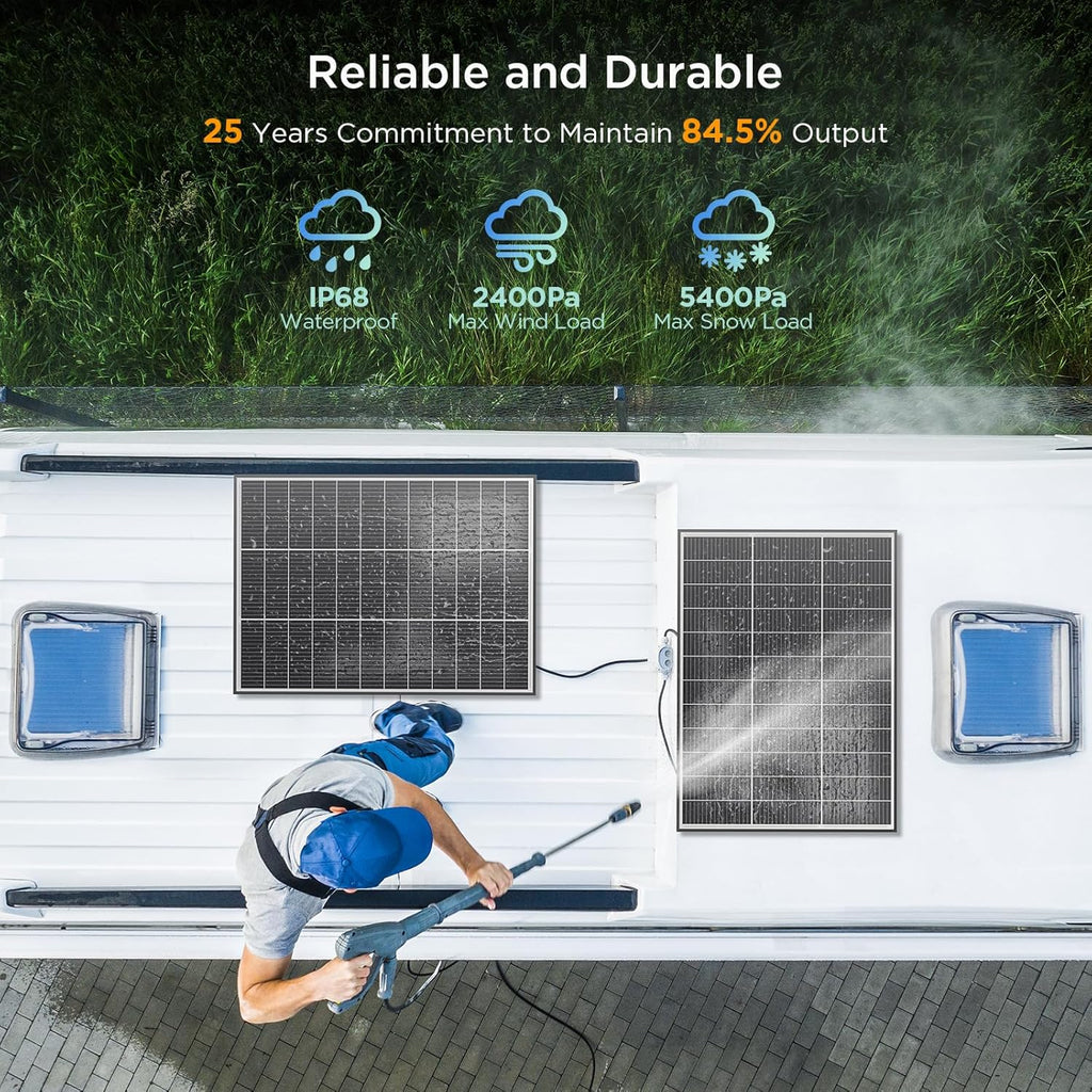 N-Type 16BB 200 Watt Solar Panel, 2×100W Solar Panels, 25% High Efficiency Monocrystalline PV Module,Compact Space-Saving for RV, Van, Marine, Cabin & Off-Grid 12/24VSystems