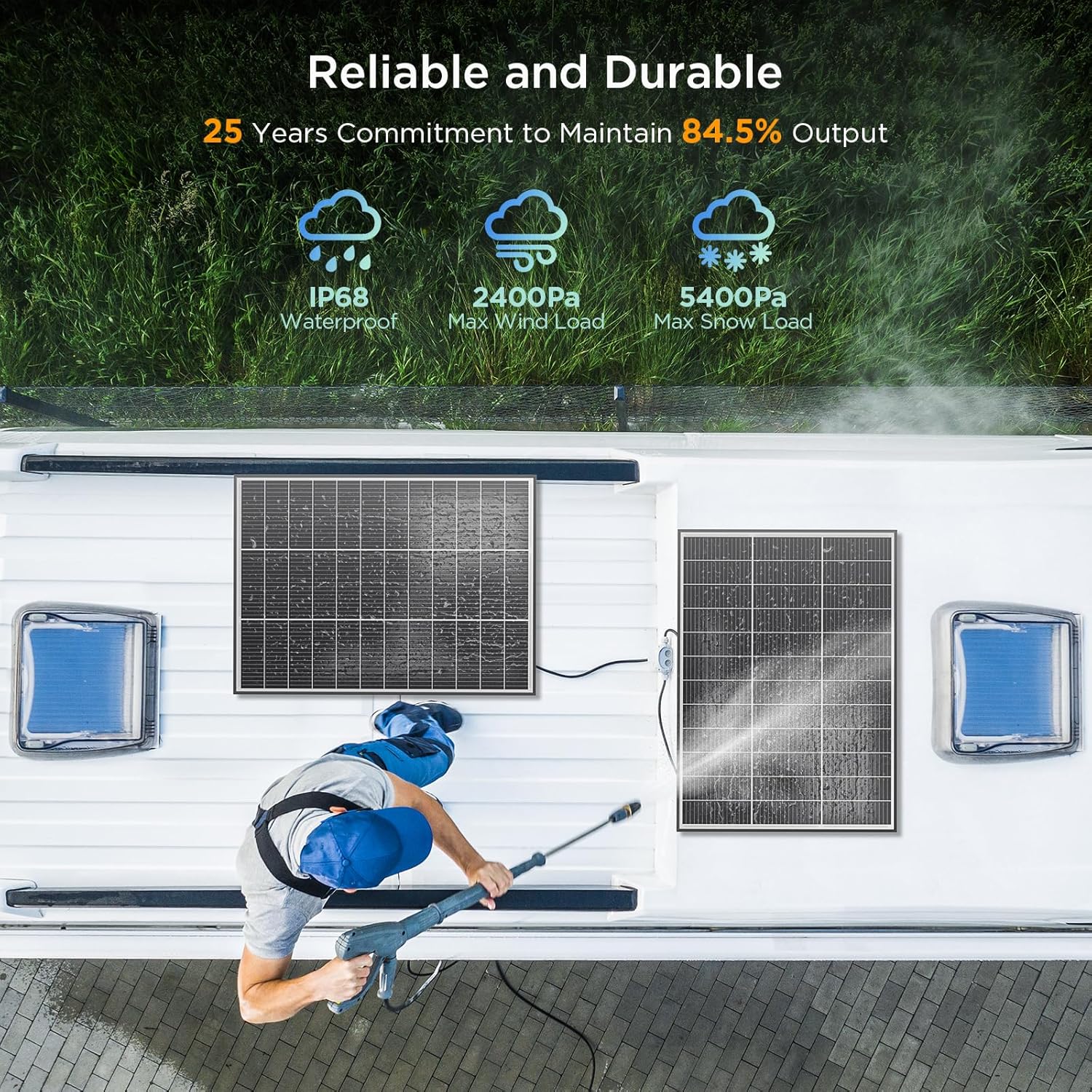 N-Type 16BB 200 Watt Solar Panel, 2×100W Solar Panels, 25% High Efficiency Monocrystalline PV Module,Compact Space-Saving for RV, Van, Marine, Cabin & Off-Grid 12/24VSystems
