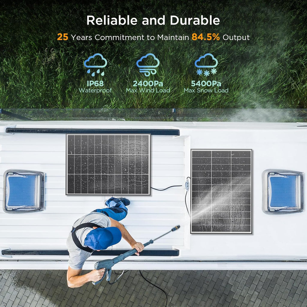 N-Type 100W 12V Solar Panel, 8-Pack (800W Total), 25% High-Efficiency Compact 16BB Monocrystalline Solar Panels for RV, Off-Grid, Cabin & Home Backup Power