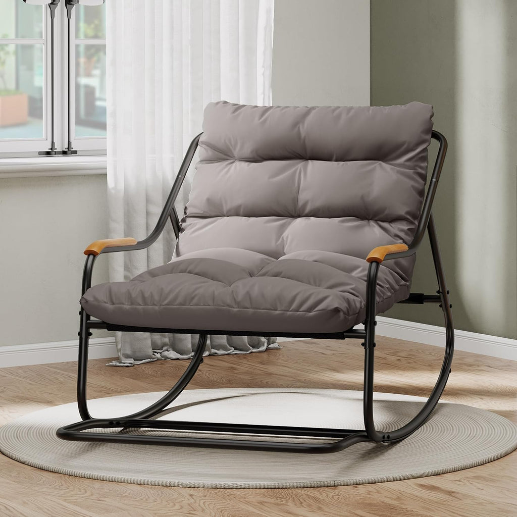 YITAHOME Patio Oversized Rocking Chair Set of 2, Versatile Indoor/Outdoor Textilene Lounge with Soft Thick Cushion, Teak Armrests and Footrest, Idea for Living Room, Porch, or Backyard