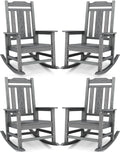 SERWALL Oversized Outdoor Rocking Chair Set of 4, All Weather Patio Rocking Chair, HDPE Poly Rocking Chair for Adults, Heavy Duty Front Porch Rocker,Unique Gray