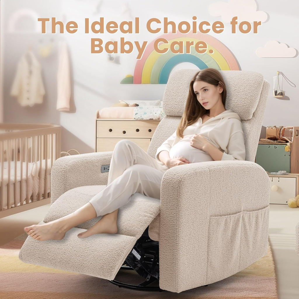 Korser Power Swivel Recliner Chairs for Adults, Electric Glider Rocking Chair Nursery, Glider Recliner Nursery Chair with Classified Side Pocket, Nursery Rocking Chairs with USB and Type-C Ports