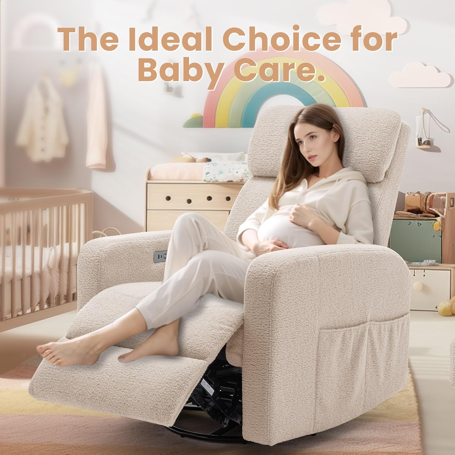 Korser Power Swivel Recliner Chairs for Adults, Electric Glider Rocking Chair Nursery, Glider Recliner Nursery Chair with Classified Side Pocket, Nursery Rocking Chairs with USB and Type-C Ports