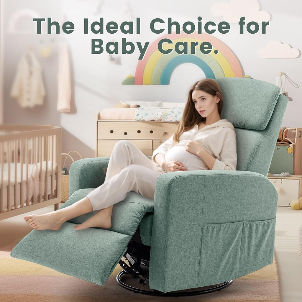 Korser Power Swivel Recliner Chairs for Adults, Electric Glider Rocking Chair Nursery, Glider Recliner Nursery Chair with Classified Side Pocket, Nursery Rocking Chairs with USB and Type-C Ports