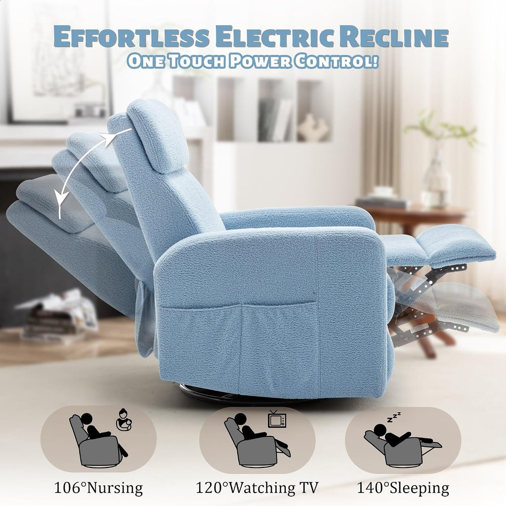 Korser Power Swivel Recliner Chairs for Adults, Electric Glider Rocking Chair Nursery, Glider Recliner Nursery Chair with Classified Side Pocket, Nursery Rocking Chairs with USB and Type-C Ports