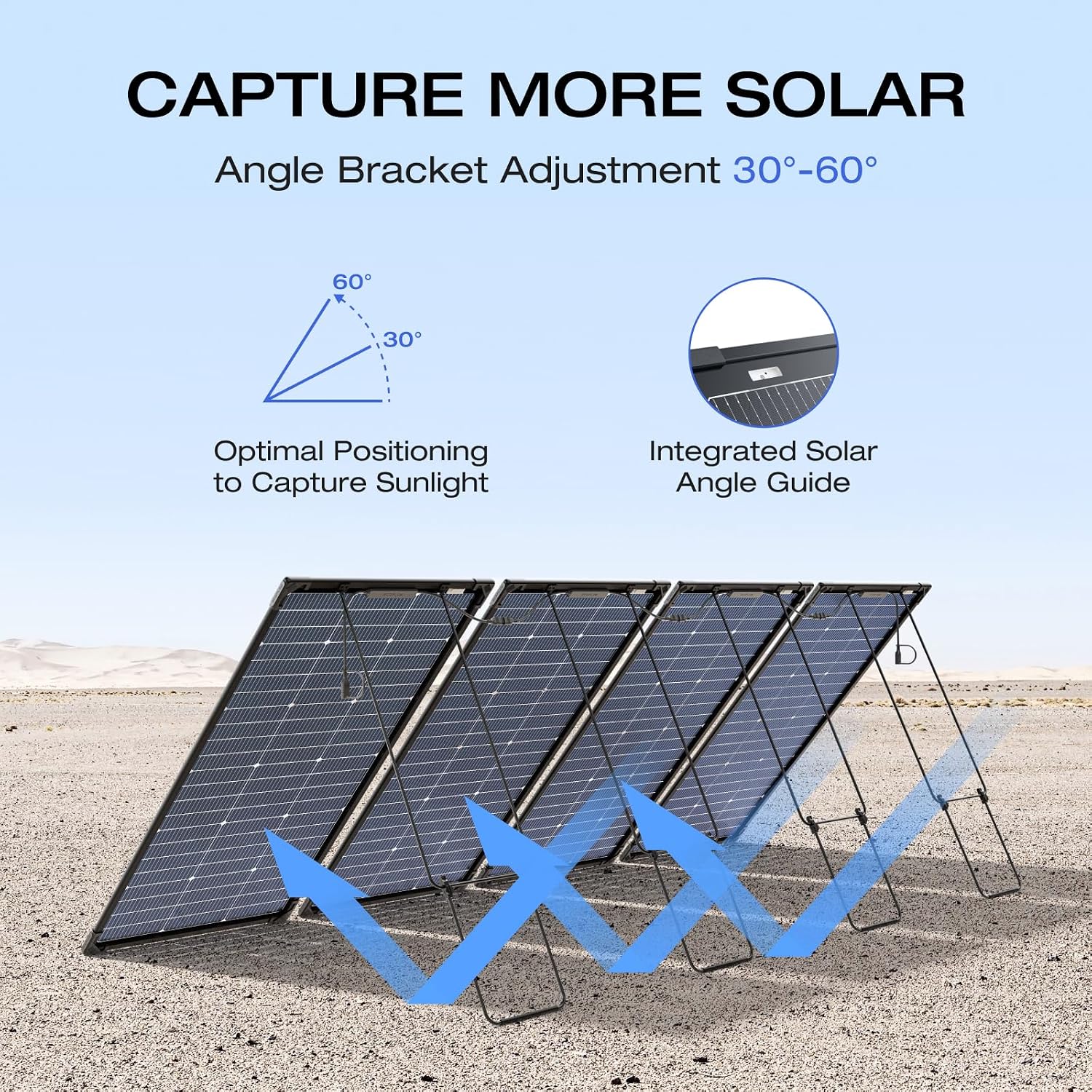 EF ECOFLOW 4PCS 125W Solar Panels, 500W Bifacial Rigid Modular Solar Panel Up to 25% Efficiency with IP68 Waterproof Rate, Adjustable Support and Solar Angle Guide for Camping, RVs & Home