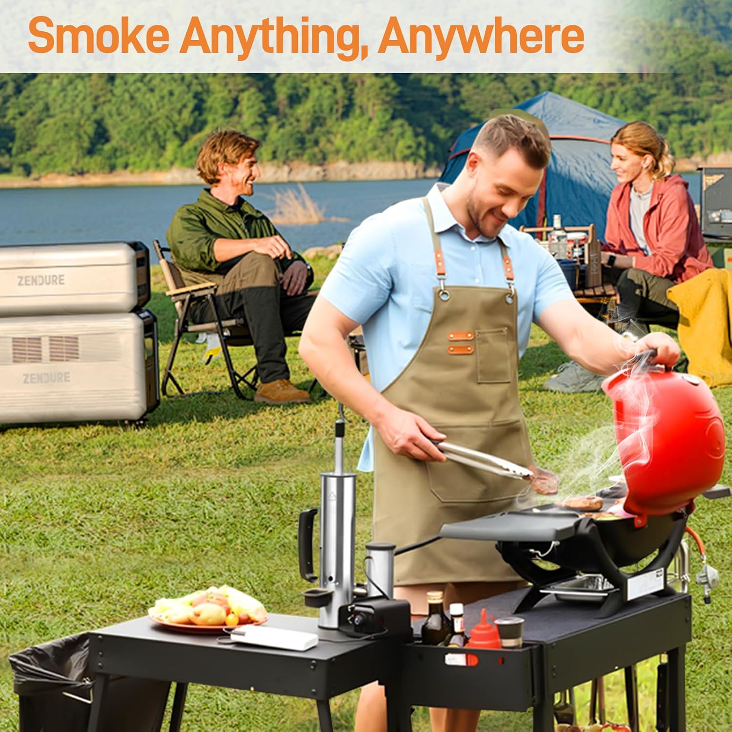 Portable Electric Smoke Generator, Adjustable Smoke Control, Fits 99% Pellet Smokers & Grills, Cold/Hot Smoking Modes for Meats/Salmon/Cheeses, with BBQ Smoker Guide
