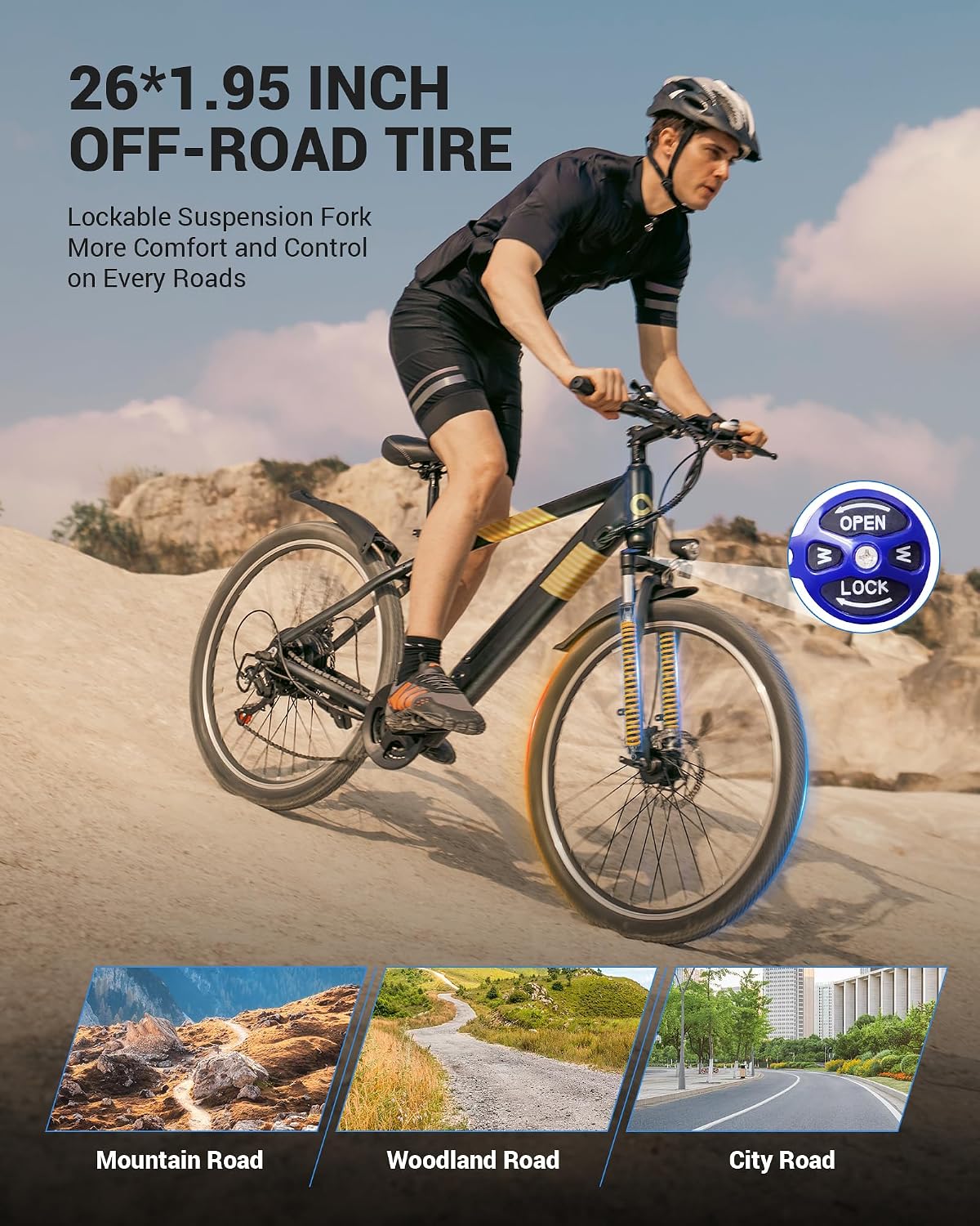 Multijoy Electric Bike for Adults,26' E-Bike with 700W Peak Motor 21-Speed,Up to 50 Miles Removable Battery,Front Fork Suspension Dual Disc Brakes,Ebikes for Adults Commute Mountain All Terrain
