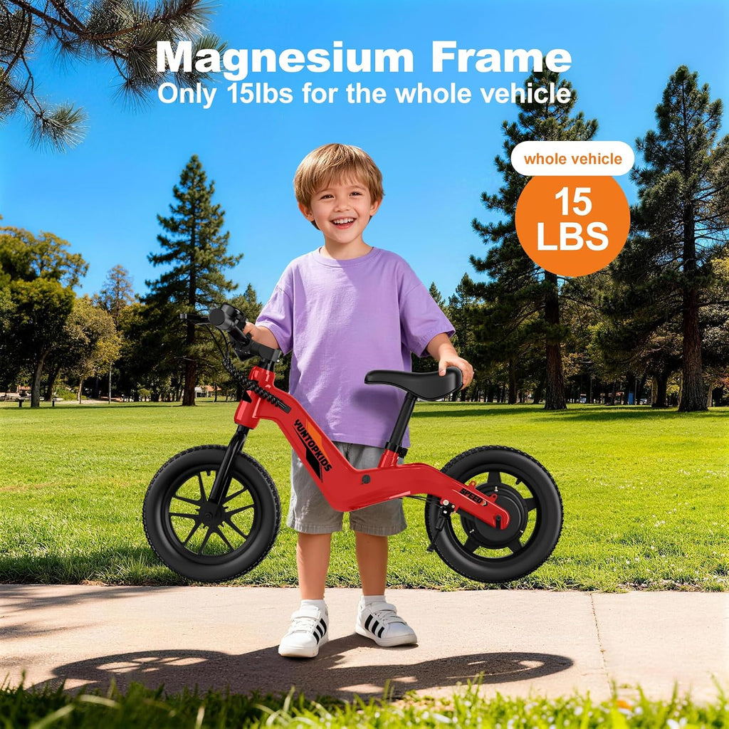 YunTopKids Electric Balance Bike for Kids Ages 3-5, 12 Inch Tires,Safe Start,3 Speeds up to 9.3 MPH,LCD,180W 24V Kids Electric Bike with Adjustable Seat,Fast Charger,LED Light