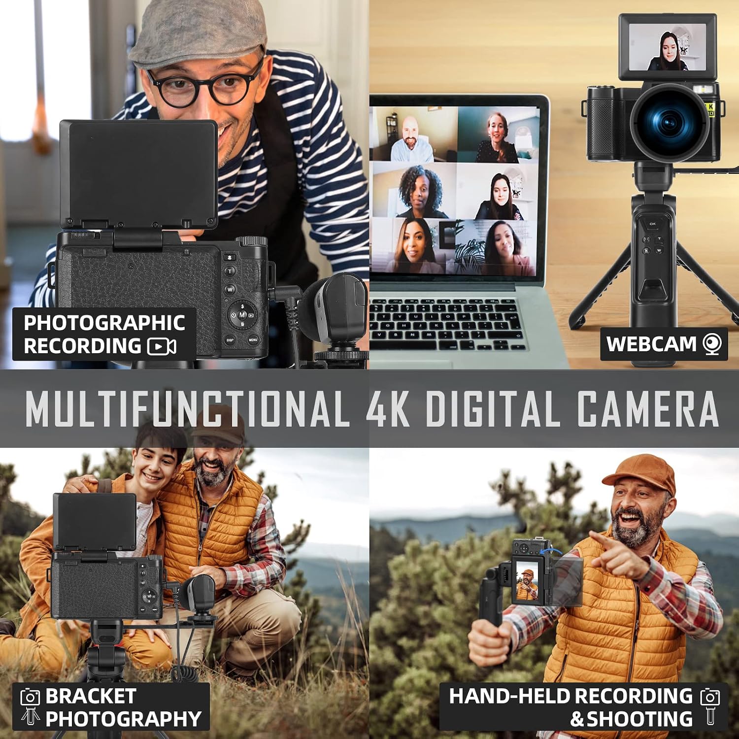 G-Anica 4k Digital Cameras for Photography, 48MP Video/Vlogging Camera for YouTube, Vlogger Kit, Content Creator Kit-Microphone & Remote Control Tripod Grip, Travel Camera with Wide-Angle & Macro len