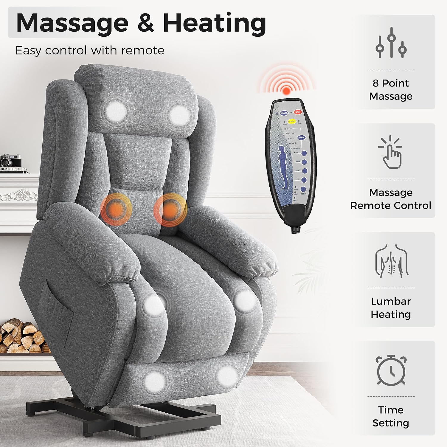 Amopatio Power Lift Recliner Chairs for Elderly Upgraded Living Room Reclining Chairs Indoor Lounge Chairs Single Sofa with Side Pockets and Remote Control for Bedroom